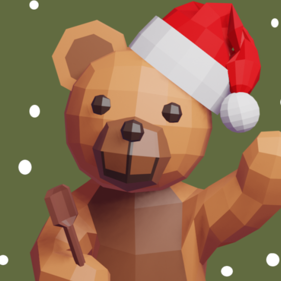 Billede af Bamse der vinker imens han har nissehue på.