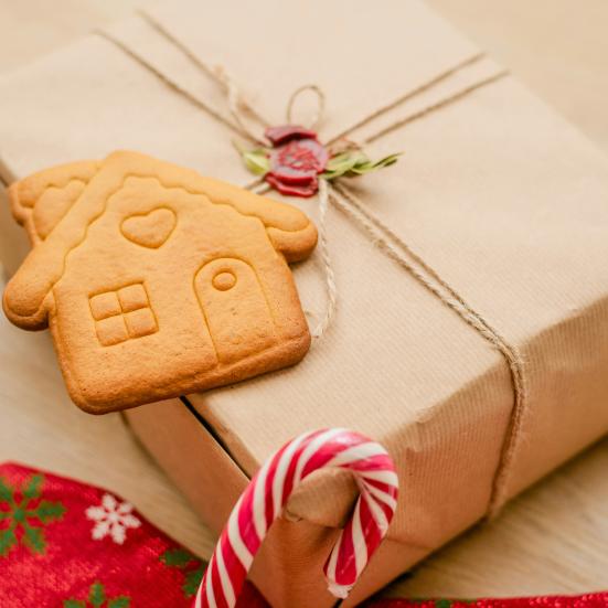 Picture of a cookie and a nice present.
